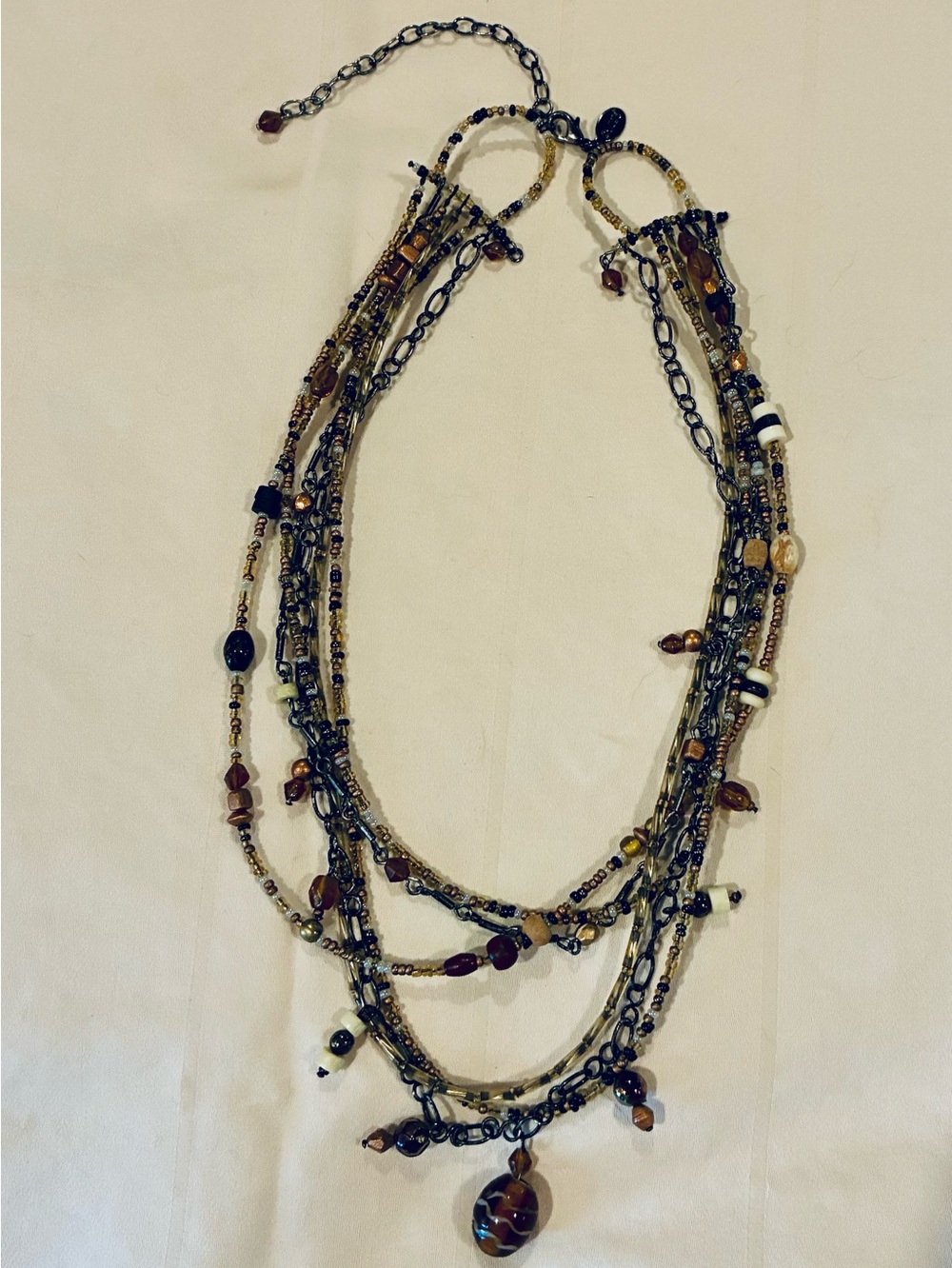 Chico’s -Vintage Multi-Strand Beaded Layered Necklace - Brown & Black earthtones